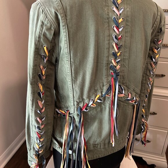 BlankNYC Green Denim Jacket with pretty fringe - Picture 1 of 5